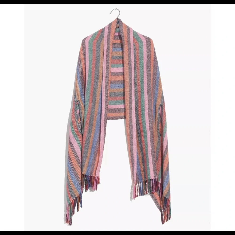 Madewell Silk Rainbow Stripe Cape Scarf NWT